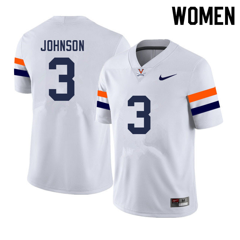 Women #3 Anthony Johnson Virginia Cavaliers College Football Jerseys Sale-White - Click Image to Close